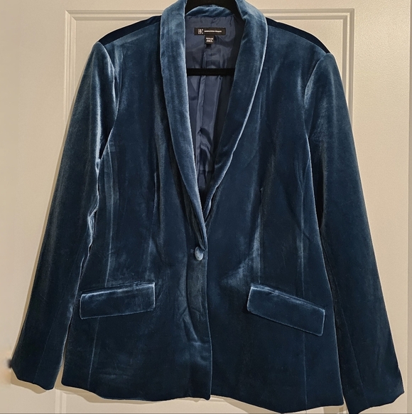 INC Velour Velvet Teal Blue Blazer Jacket Size Pet/Large - Picture 3 of 6